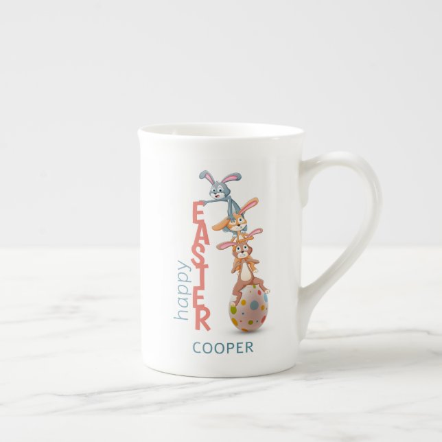 Caneca De Porcelana Felz pascoa Cute Engraçado, Coelho Moderno, Ovo (Direita)