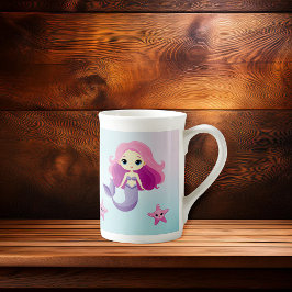 Caneca De Porcelana Festa de aniversário de Sereia Bonita