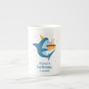 Caneca De Porcelana Festa de aniversário De Tubarão-Bebê Simples Color
