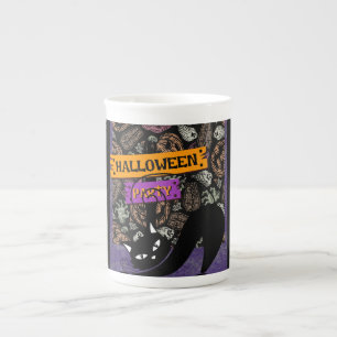 Caneca De Porcelana Festa de Halloween e Gato Preto