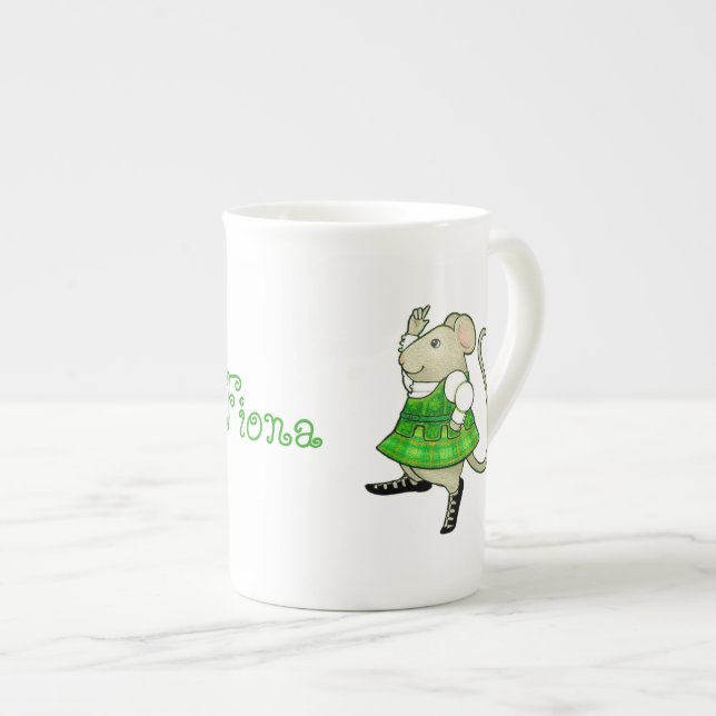 Caneca de porcelana fina IRISH JIG MOUSE + Texto (Frente Esquerda)