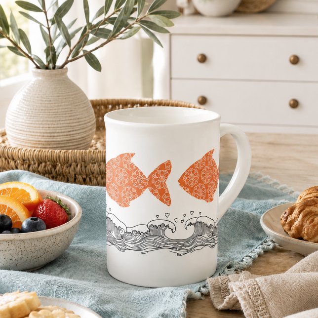 Caneca de porcelana Fish & Waves Costeira (Criador carregado)