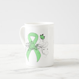 Caneca De Porcelana Fita Verde Claro com Borboleta