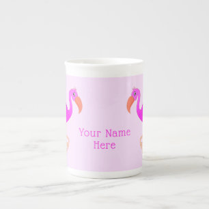 Caneca De Porcelana Flamingo Bone China Mug com Texto Personalizado