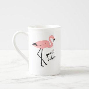 Caneca De Porcelana Flamingo Good Vibs Pink Black Bone China Mug