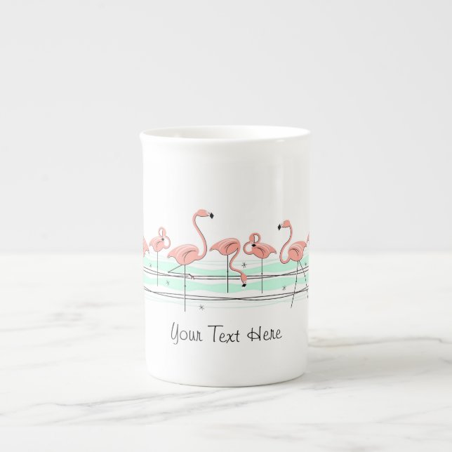 Caneca De Porcelana Flamingo Ocean Line Text bone china mug (Frente)