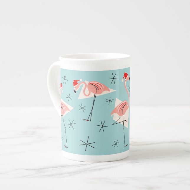 Caneca De Porcelana Flamingo Santas Blue bone china (Frente Esquerda)