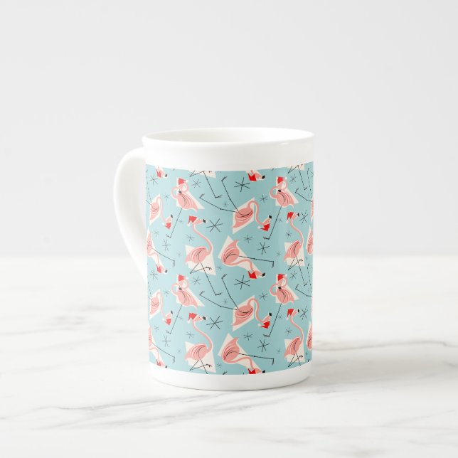 Caneca De Porcelana Flamingo Santas Blue Multi bone china (Frente Esquerda)