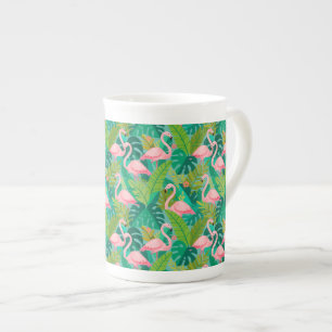 Caneca De Porcelana Flamingos Rosa Tropical Folhagem da Selva