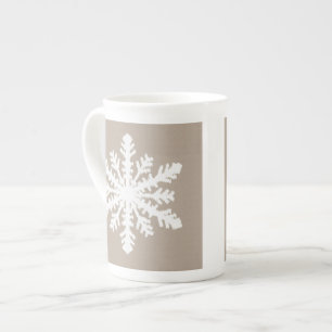 Caneca De Porcelana Floco de neve de Ikat - tan e branco do Taupe