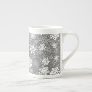 Caneca De Porcelana Flocos de Neve Brancos Luxuoso Cinza Natal Elegant