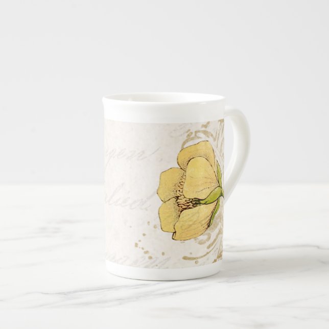 Caneca De Porcelana Flor Amarelo - Osso da China (Frente Esquerda)