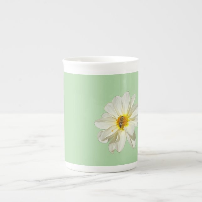 Caneca de Porcelana Flor Branca e Abelha Mel (Frente)