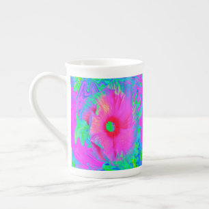 Caneca De Porcelana Flor de Hibisco Vermelho, Rosa Psicodélico