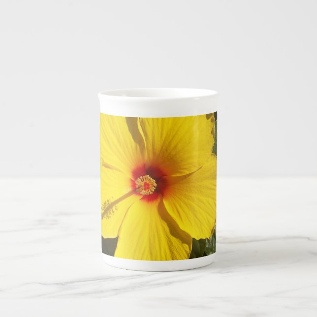 Caneca De Porcelana Flor de Hibiscus Amarelo (Frente)