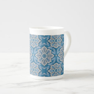 Caneca De Porcelana Flor de neve, padrão floral, floco de neve azul e
