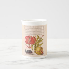 Caneca De Porcelana Flor, Fruta e Besouro Rinoceronte de Pomegranato