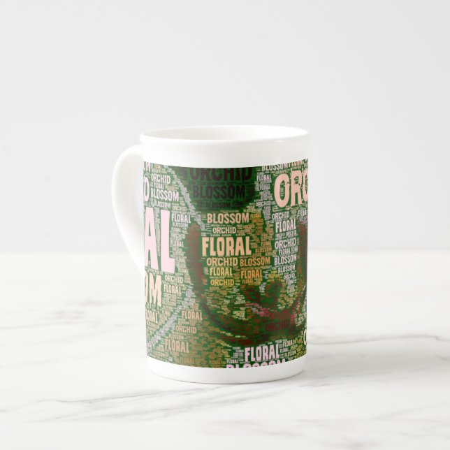 Caneca De Porcelana Flor Orquídea Sobre Nuvem Verde (Frente Esquerda)