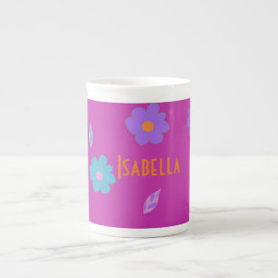 Caneca De Porcelana Flor Retroativo De Meninas Bonitas