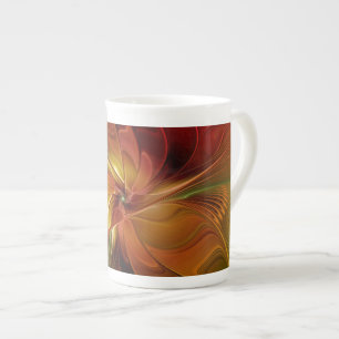 Caneca De Porcelana Flor verde-laranja-abstrato Vermelho Castanho-Cast