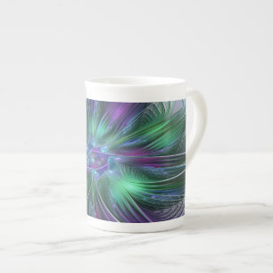 Caneca De Porcelana Flor Verde Roxo Moderna Abstrato de Arte Fractal