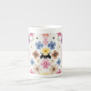 Caneca De Porcelana Floral Aquarela Pastel