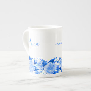 Caneca De Porcelana Floral Azul de Nana China