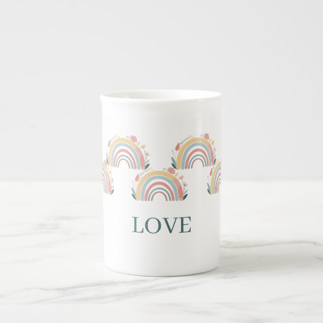 Caneca de Porcelana Floral Boho Arco-Íris (Frente)
