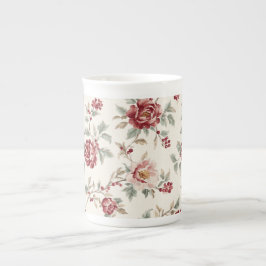 Caneca De Porcelana Floral Creme Vermelho Chic Bonito  
