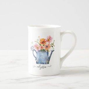 Caneca De Porcelana Floral De Aquarela Pintada À Mão