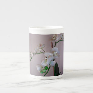 Caneca De Porcelana Floral de Brilhos Brancos