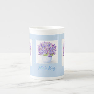 Caneca De Porcelana Floral de Lavanda de aquarela com pintura manual