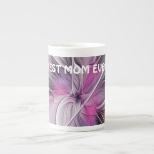Caneca De Porcelana Floral Fractal Abstrato com Cinza Rosa Flor Melhor