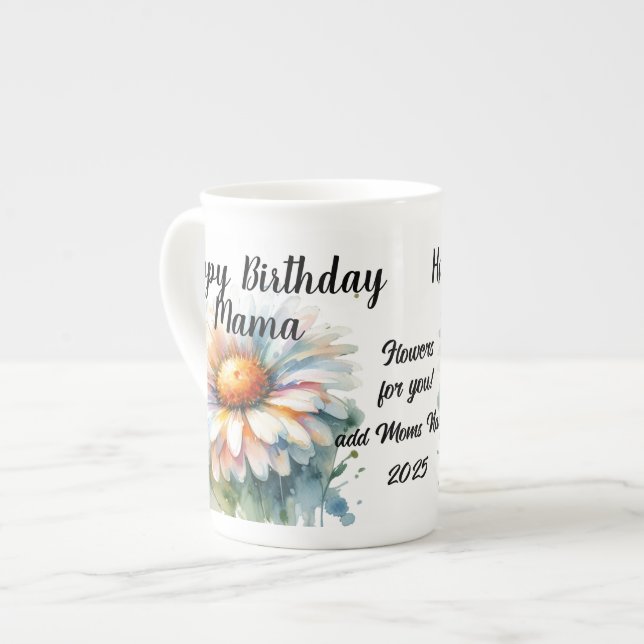 Caneca De Porcelana Floral Happy Birthday Mama Personalize (Frente Esquerda)