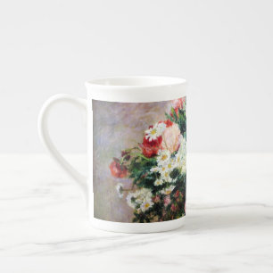 Caneca De Porcelana Floral Padrões Flores Folhagem Branca Rosa Vermelh