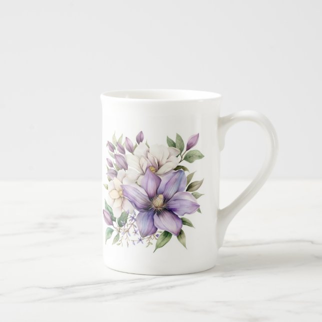 Caneca De Porcelana Floral Roxo  (Direita)