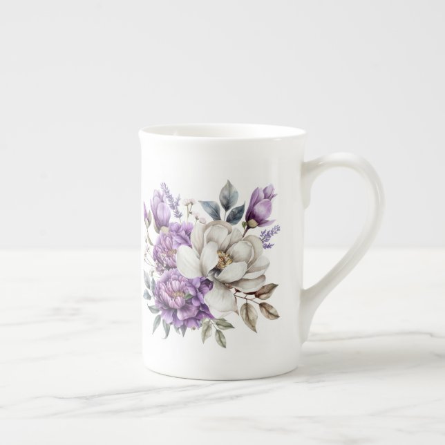 Caneca De Porcelana Floral Roxo  (Direita)