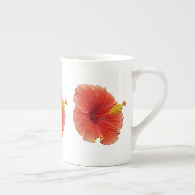 Caneca De Porcelana Floral Tropical de Laranja Hibiscus (Direita)