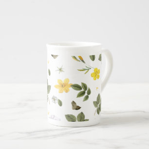 Caneca De Porcelana Flores Amarelas e Rosas Brancas 3