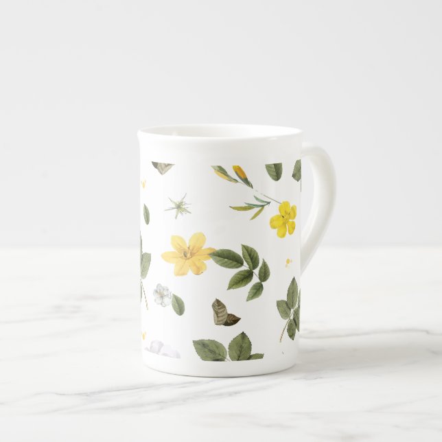 Caneca De Porcelana Flores Amarelas e Rosas Brancas 3 (Frente Esquerda)