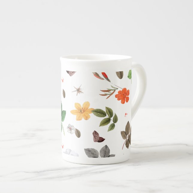Caneca De Porcelana Flores Amarelas e Rosas Brancas 7 (Frente Esquerda)