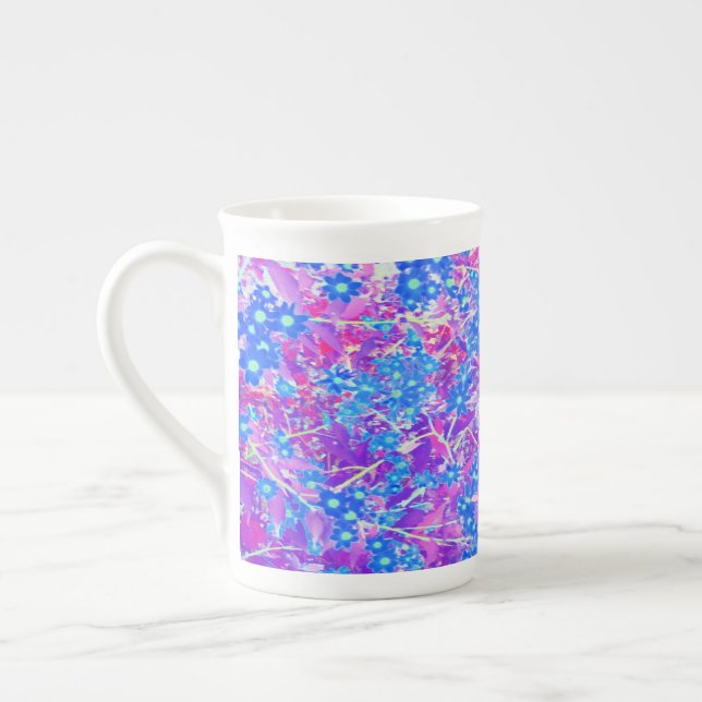 Caneca De Porcelana Flores bonito de Azul Violeta e Verde limão (Esquerda)