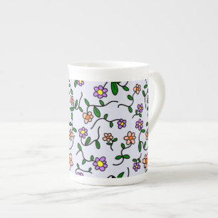 Caneca De Porcelana Flores Coloridas, Padrão Floral, Verdura, Boho