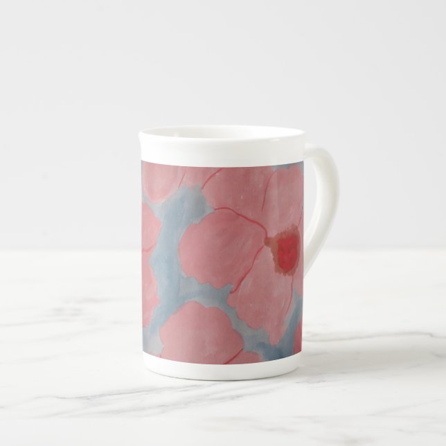 Caneca De Porcelana Flores Cor-de-Rosa (Frente Esquerda)