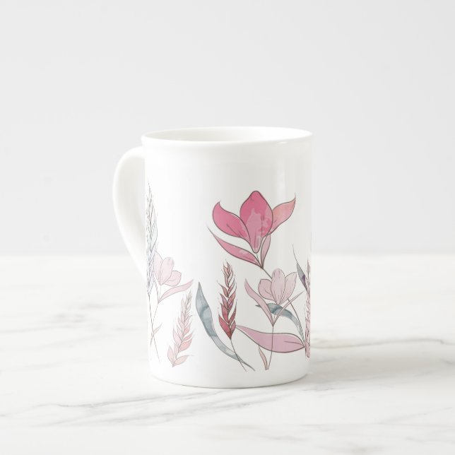 Caneca De Porcelana Flores de aquarela (Frente Esquerda)