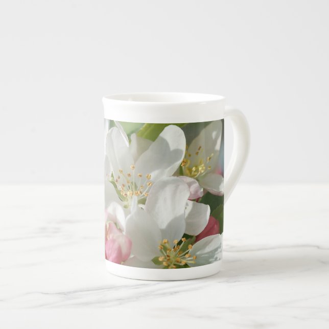Caneca De Porcelana Flores de Maçã Rosa e Branco (Frente Esquerda)