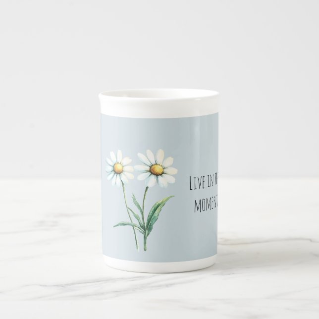 Caneca De Porcelana Flores de Margarida Vivem no momento (Frente)