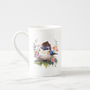 Caneca De Porcelana Flores de Pássaro de Fada aquarela Clipart-73610