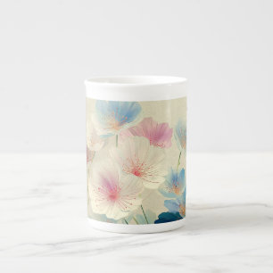 Caneca De Porcelana Flores em Flor - Arte Botânica em Pastéis Suaves #
