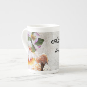 Caneca De Porcelana Flores/escudos tropicais da praia